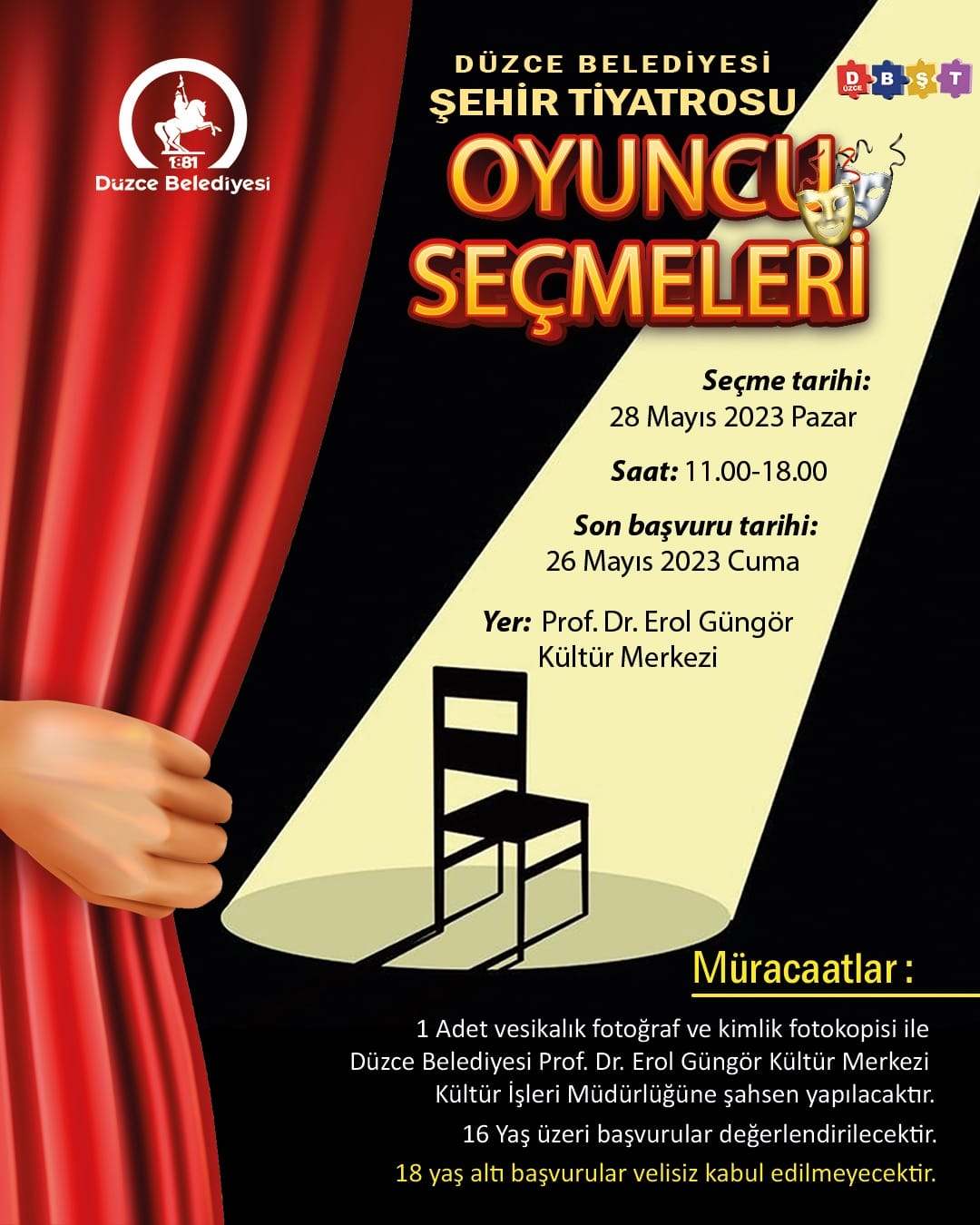 DÜZCE BELEDİYESİ ŞEHİR TİYATROLARI İÇİN OYUNCU SEÇMELERİ YAPILACAK