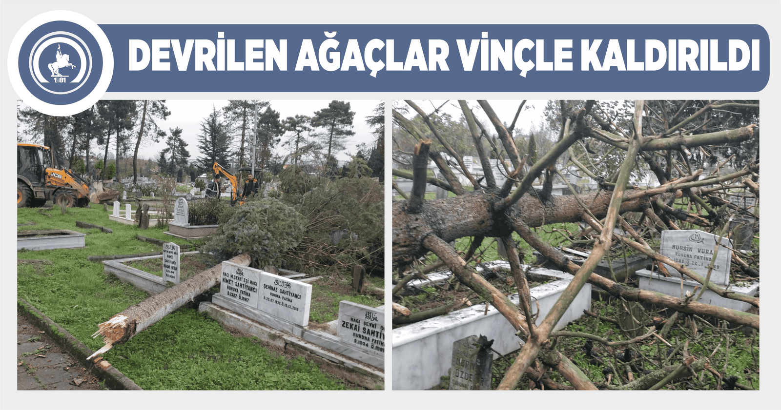 ŞİDDETLİ FIRTINA ŞEHİR MEZARLIĞINDA HASARA YOL AÇTI