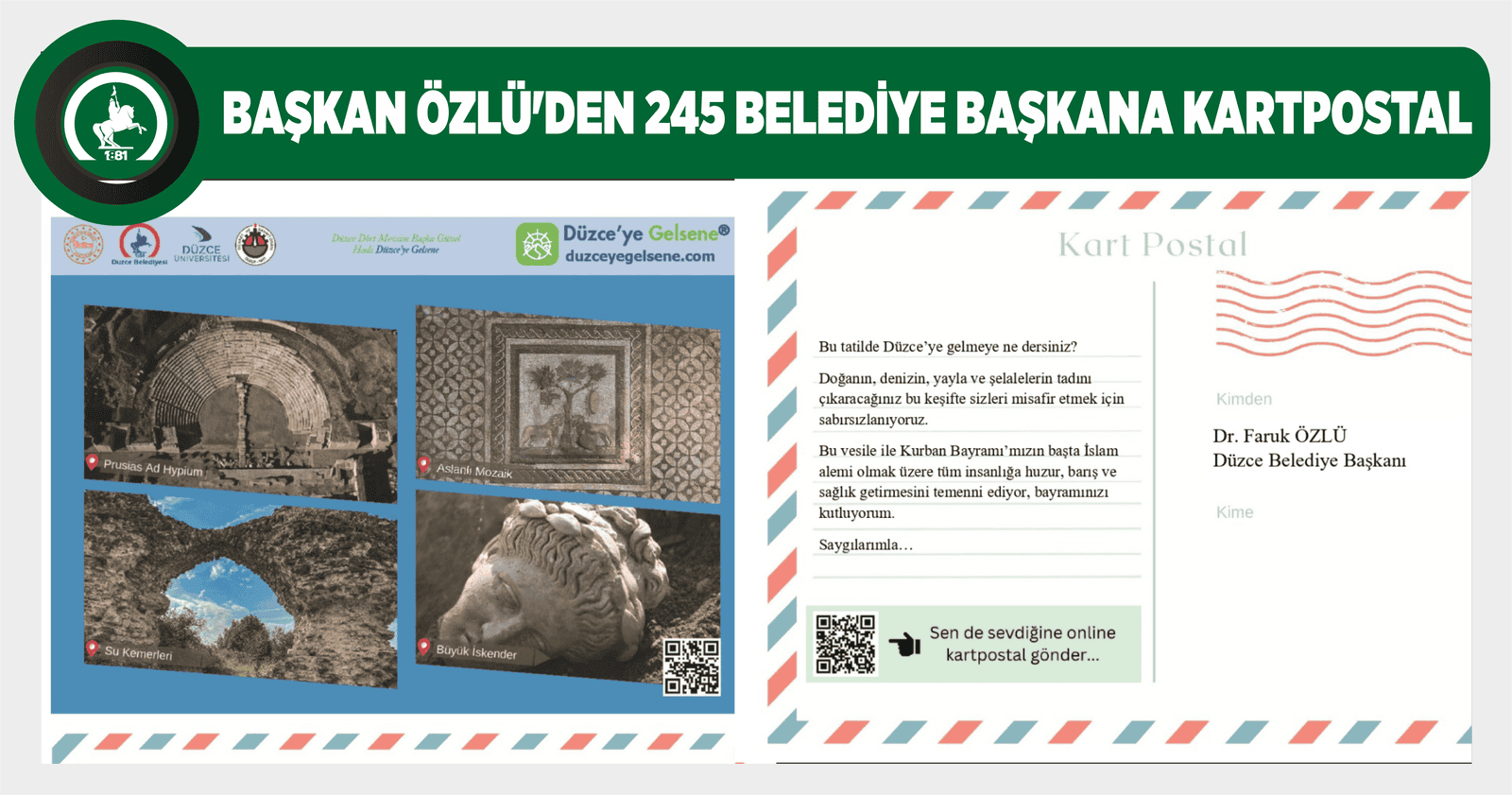 BAŞKAN ÖZLÜ’DEN 245 BELEDİYE BAŞKANA KARTPOSTAL