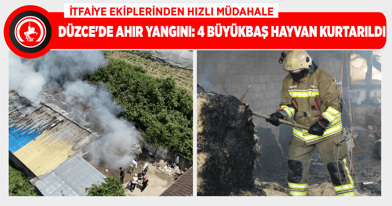 DÜZCE'DE AHIR YANGINI: 4 BÜYÜKBAŞ HAYVAN KURTARILDI
