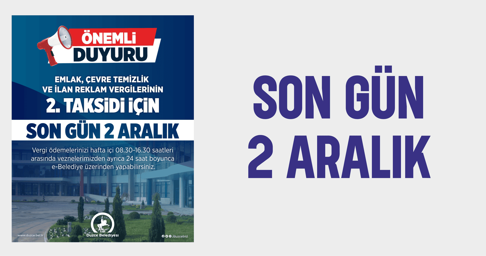 DÜZCE BELEDİYESİNDEN VERGİ ÖDEMESİNDE 2’NCİ TAKSİT UYARISI