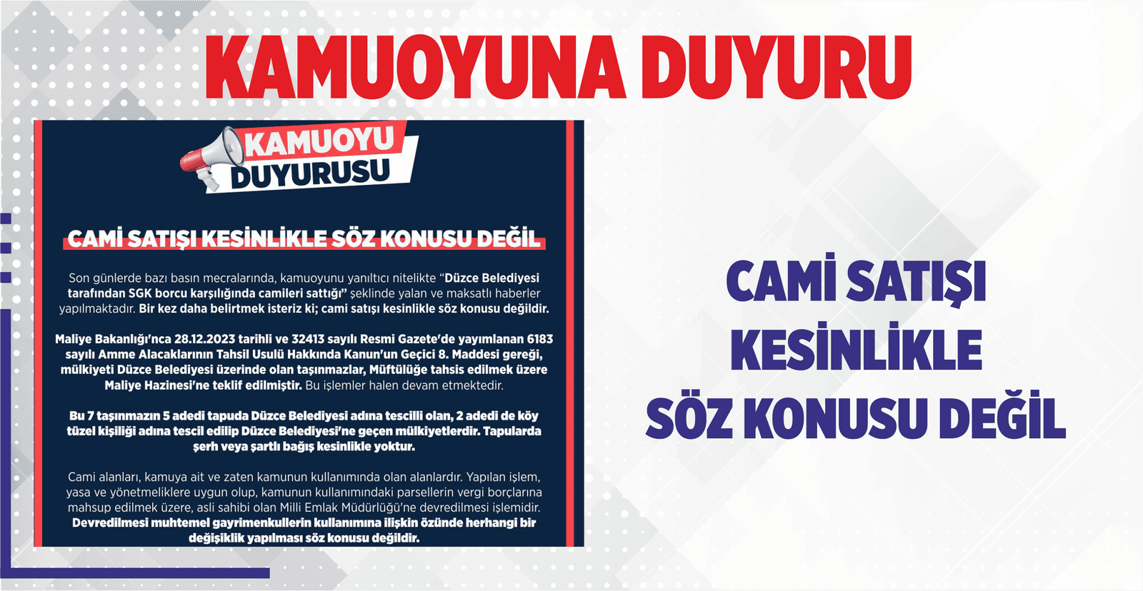 CAMİ SATIŞI KESİNLİKLE SÖZ KONUSU DEĞİL